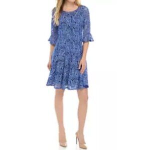 Chris McLaughlin Dress Womens 10 Royal Blue Midi Lace Overlay Flutter Sleeves M
